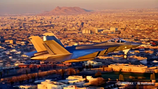 F-35 Jet Over Tehran: Advanced Tech Meets Ancient Cityscape – AI Generated Video | Hailuo AI