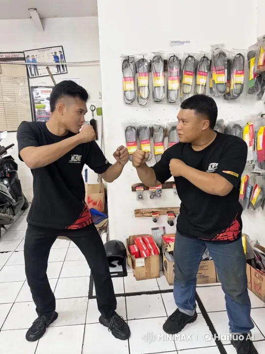 Kungfu Duel in Motorcycle Parts Store – AI Generated Video | Hailuo AI