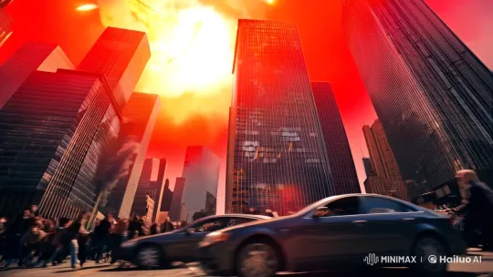 City in Chaos: Apocalypse Unfolds with Fiery Meteors – AI Generated Video | Hailuo AI