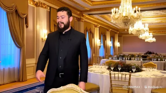 Man in Suit Eats Live Squid at Elegant Banquet – AI Generated Video | Hailuo AI