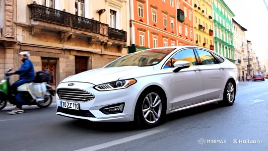 White Ford Fusion Glides Through Historic Yerevan – AI Generated Video | Hailuo AI