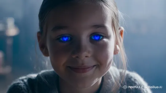 Mystical Gaze: Girl's Eyes Illuminate with Ethereal Light – AI Generated Video | Hailuo AI