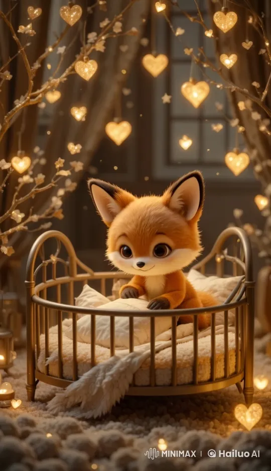 Enchanted Bedroom: Cozy Fox Sleeps Under Twinkling Lights – AI Generated Video | Hailuo AI