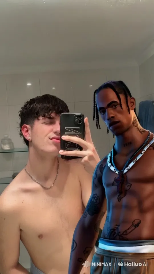 Two Friends Embrace in Casual Bathroom Setting – AI Generated Video | Hailuo AI