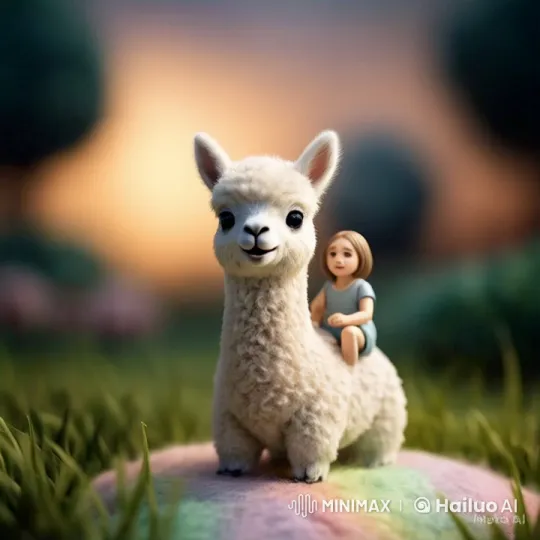 Girl and Llama's Tender Bond in Dusk Field – AI Generated Video | Hailuo AI