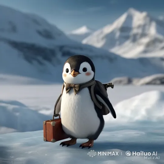 Penguin Dances with Suitcase in Snowy Wonderland – AI Generated Video | Hailuo AI