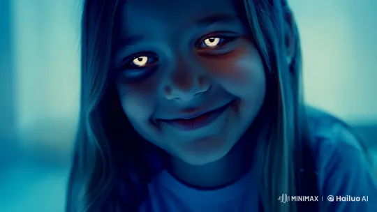 Mesmerizing Close-Up of a Girl in Ethereal Blue Light – AI Generated Video | Hailuo AI