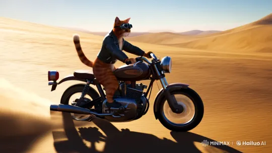 Feline Rider on Vintage Bike in Desert Chase – AI Generated Video | Hailuo AI