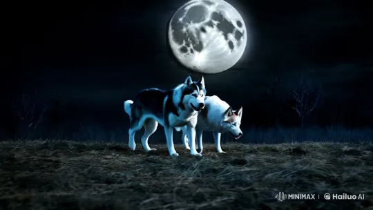 Huskies Traverse Eerie Field in Haunting Steadicam Shot – AI Generated Video | Hailuo AI