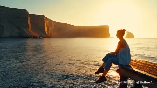 Young Woman Reflects on Seaside Pier at Dusk – AI Generated Video | Hailuo AI