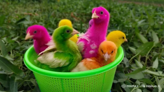 Colorful Chicks in Basket: Lively 3D Animated Scene – AI Generated Video | Hailuo AI