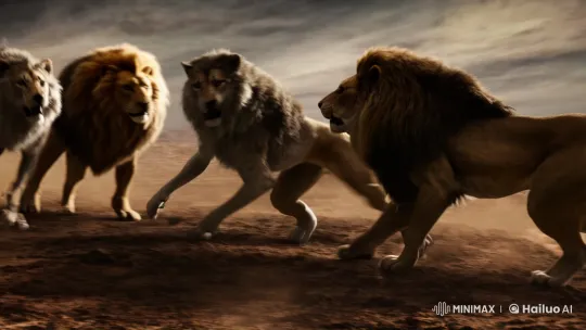 Majestic Lions and Wolves in Dramatic Battle – AI Generated Video | Hailuo AI