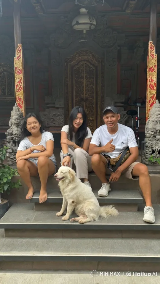 Family and Dog Enjoy Playful Moment on Building Steps – AI Generated Video | Hailuo AI
