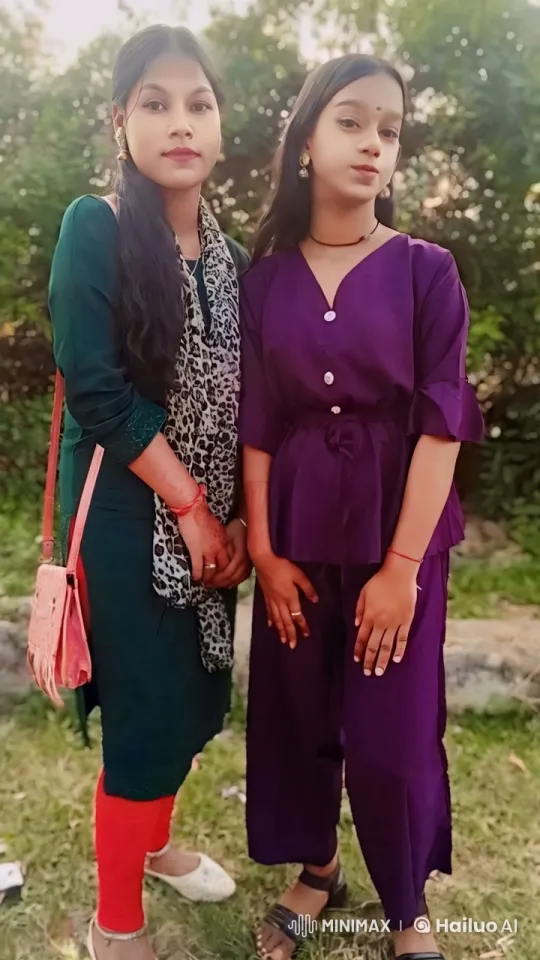Two Women Pose Confidently in Lush Greenery – AI Generated Video | Hailuo AI