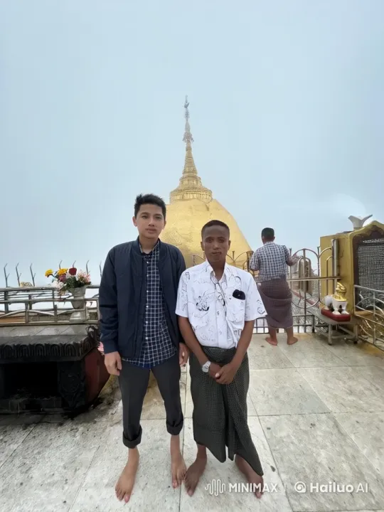 Young Men Bond at Serene Temple Amidst Mist – AI Generated Video | Hailuo AI