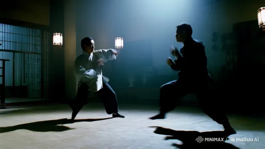 Dynamic Kung Fu Fight in Atmospheric Dojo – AI Generated Video | Hailuo AI