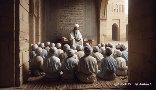 Ancient Mosque: Scholar Teaches Students in Courtyard – AI Generated Video | Hailuo AI