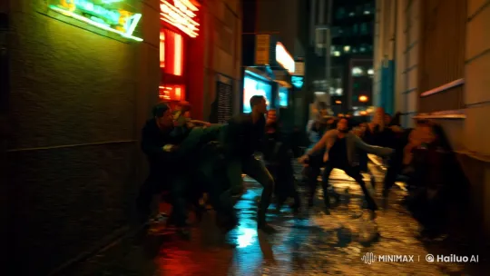 Intense Confrontation in Neon-Lit Alleyway – AI Generated Video | Hailuo AI