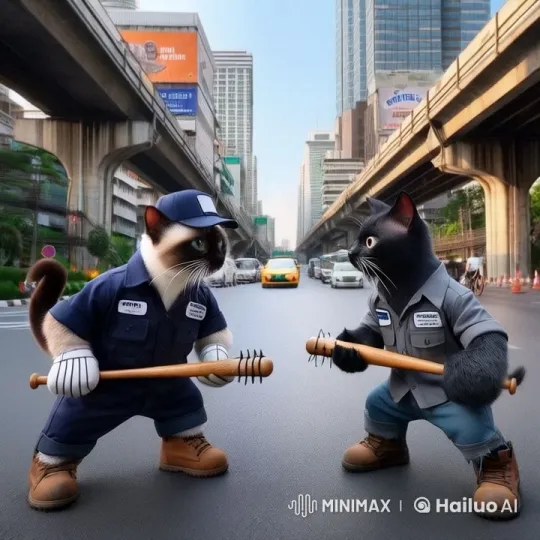 Anthropomorphic Cats Duel in Urban Kung Fu Battle – AI Generated Video | Hailuo AI