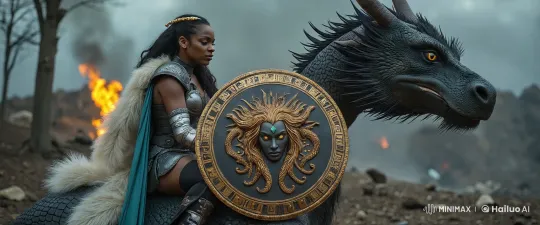 Female Warrior and Dragon in Tense Fantasy Landscape – AI Generated Video | Hailuo AI