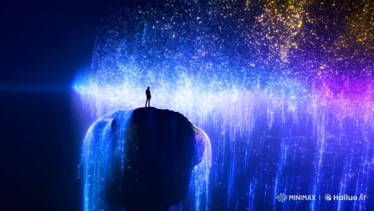 Traveller Witnesses Celestial River of Stars on Floating Island – AI Generated Video | Hailuo AI