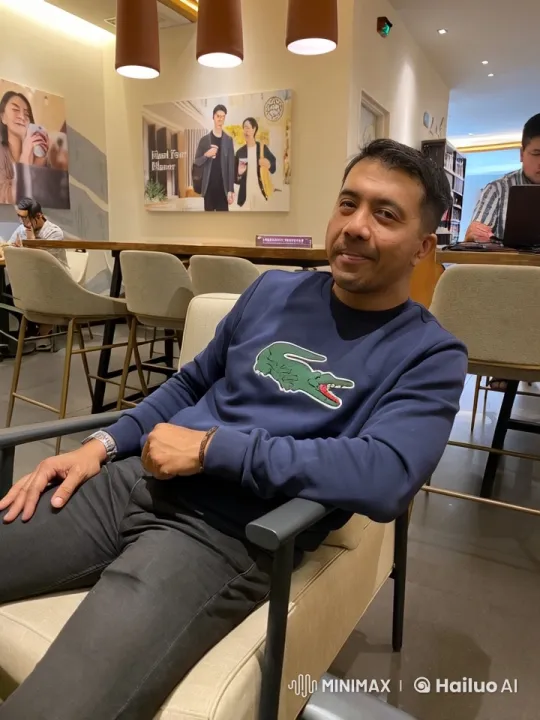 Man in Navy Blue Sweatshirt Performs Kung Fu in Café – AI Generated Video | Hailuo AI