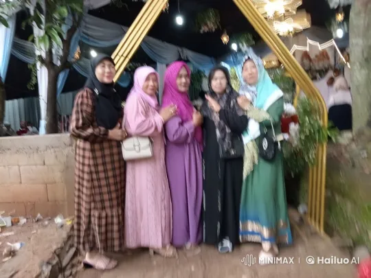 Festive Women Celebrating Under Decorative Canopy – AI Generated Video | Hailuo AI