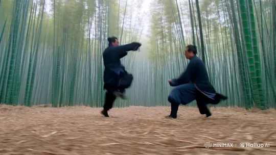 Martial Artists Duel in Serene Bamboo Forest – AI Generated Video | Hailuo AI