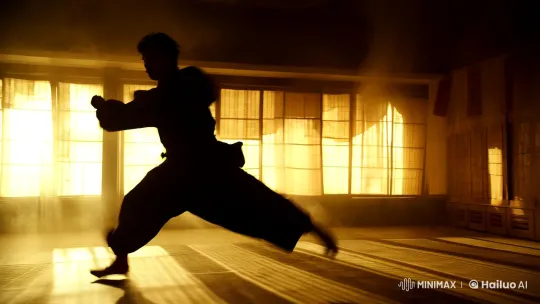 Martial Artist's Graceful Combat Display in Atmospheric Dojo – AI Generated Video | Hailuo AI