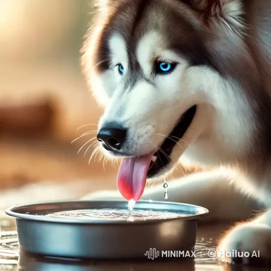Dog Lapping Water in Shallow Metal Bowl – AI Generated Video | Hailuo AI