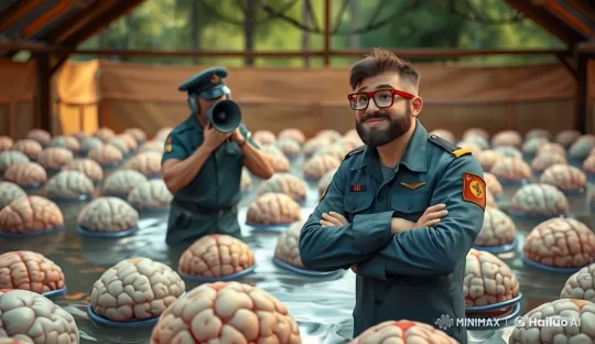 Animated Bootcamp: Floating Brains Exercise with Military Instructor – AI Generated Video | Hailuo AI