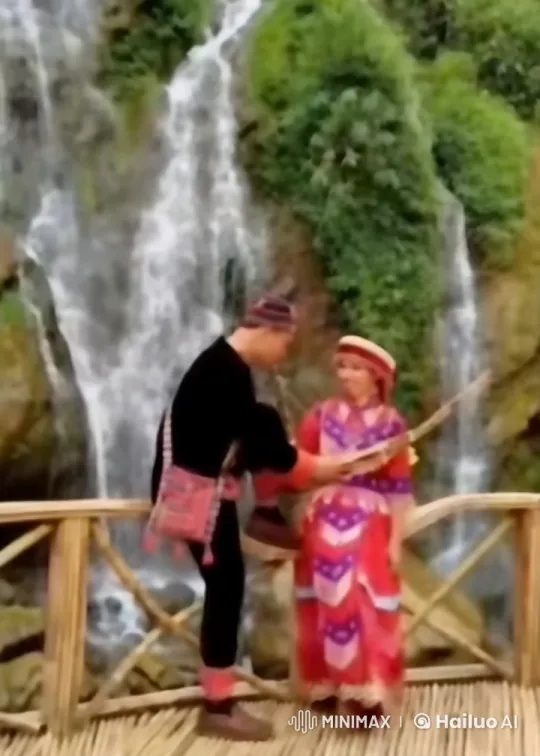 Traditional Kung Fu Display in Front of Waterfall – AI Generated Video | Hailuo AI