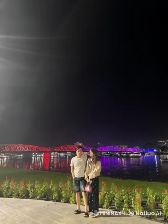 Couple Performs Martial Arts on Riverside Promenade – AI Generated Video | Hailuo AI