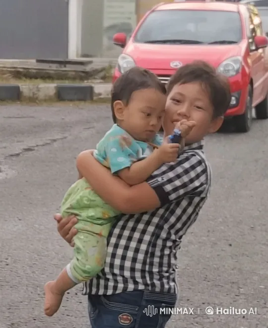Child in Checkered Shirt Plays with Toddler in Kung Fu Pose – AI Generated Video | Hailuo AI