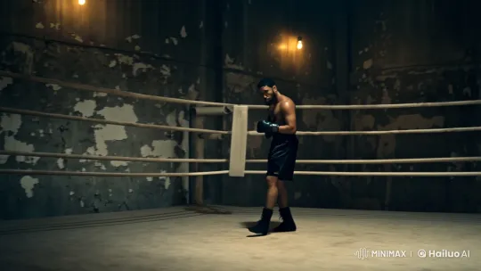 Lone Boxer in Dim Ring: Intense, Meticulous Framing – AI Generated Video | Hailuo AI