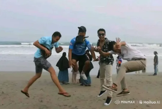 Martial Arts Friends Perform on the Beach – AI Generated Video | Hailuo AI