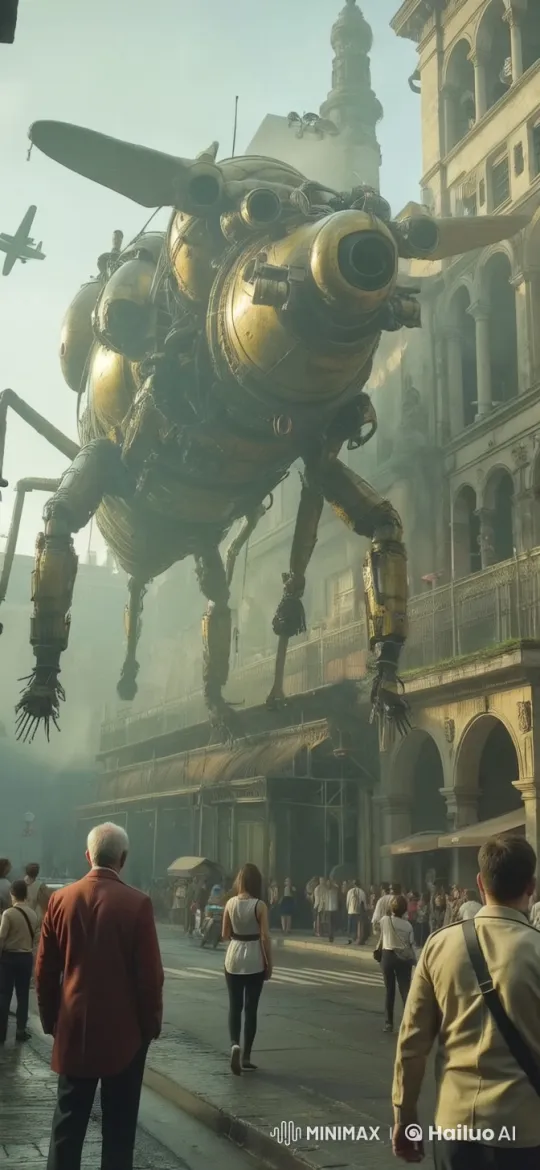 Steampunk Insect Meets Modern City Street – AI Generated Video | Hailuo AI
