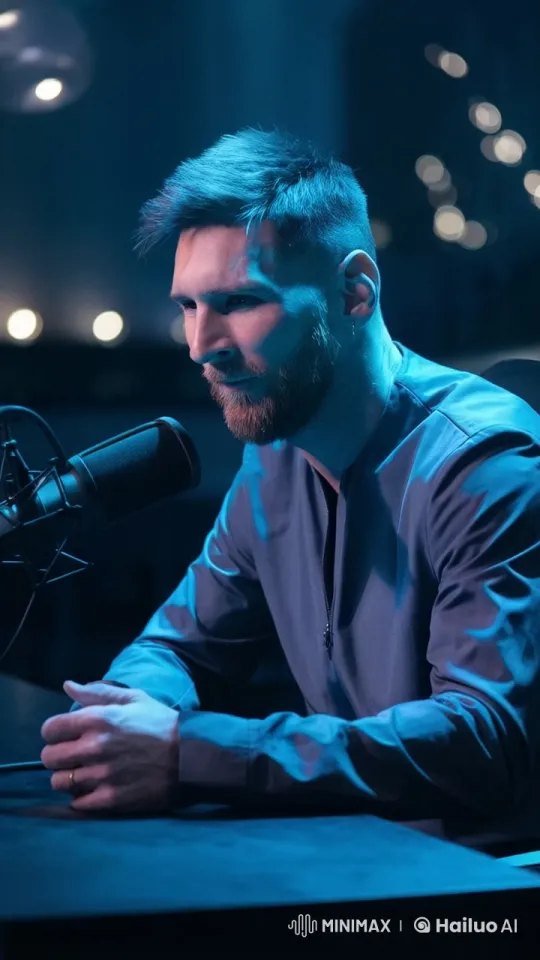 Professional Speaker in Dimly Lit Studio Setting – AI Generated Video | Hailuo AI