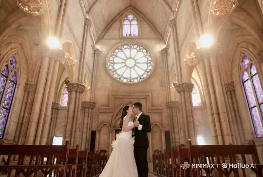 Romantic Duo's Kung Fu Showdown in Cathedral Setting – AI Generated Video | Hailuo AI