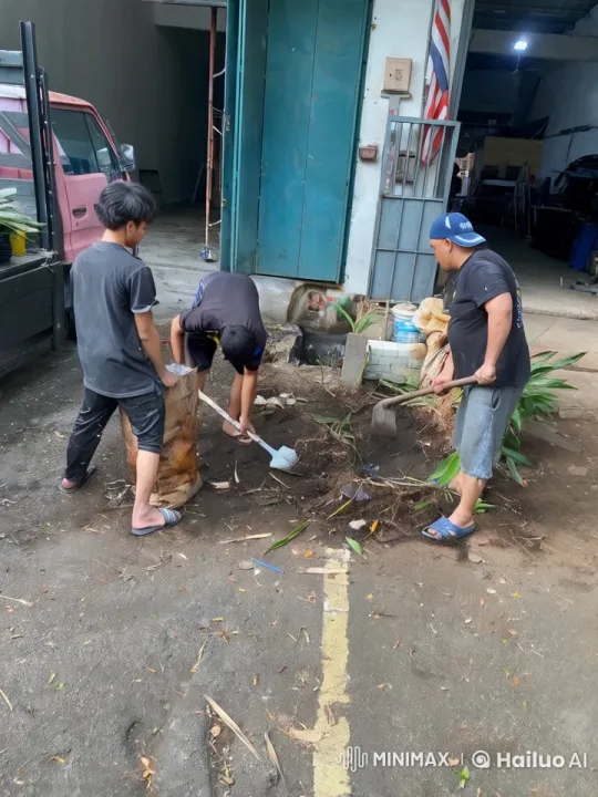 Three Men Working Together on Gardening Task – AI Generated Video | Hailuo AI