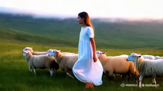 Morning Pastoral: Shepherdess in Tranquil Meadow – AI Generated Video | Hailuo AI