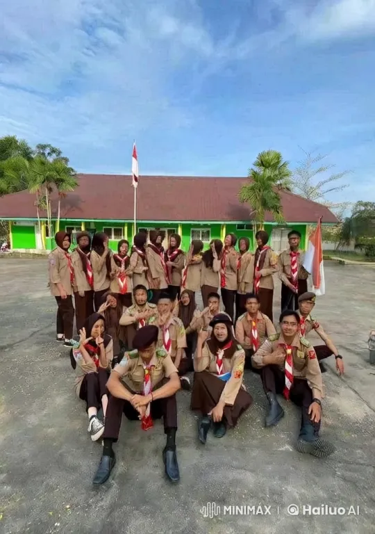 Scouts Celebrate Energetic Flying Leap in Courtyard – AI Generated Video | Hailuo AI
