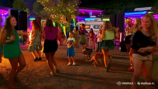 Vibrant Village Celebration: Dynamic Dance and Firelight – AI Generated Video | Hailuo AI