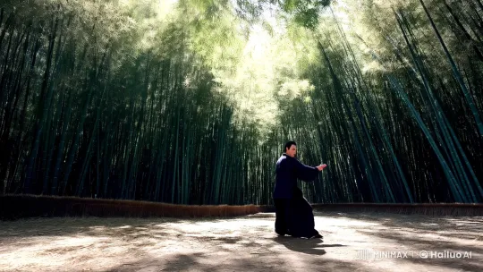 Martial Artist Showcases Skill in Bamboo Forest – AI Generated Video | Hailuo AI