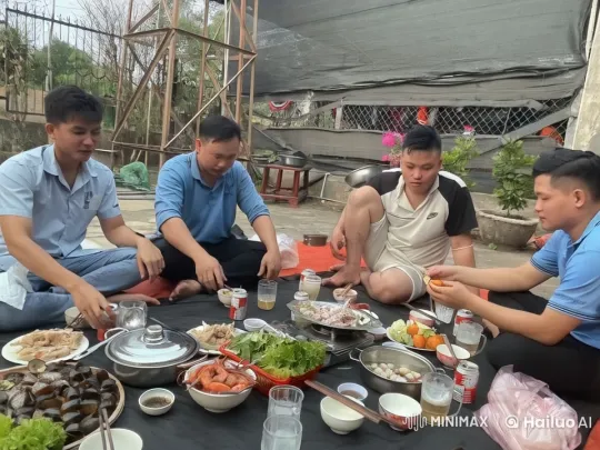 Outdoor Kungfu Meal Scene: Men Display Skills – AI Generated Video | Hailuo AI