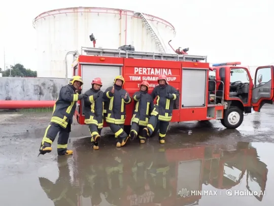 Firefighters Perform Playful Kung Fu by Fire Truck – AI Generated Video | Hailuo AI