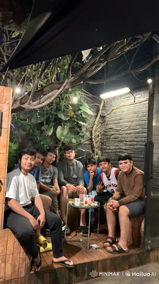 Friends Blend Kungfu with Night Out in Lush Patio Setting – AI Generated Video | Hailuo AI