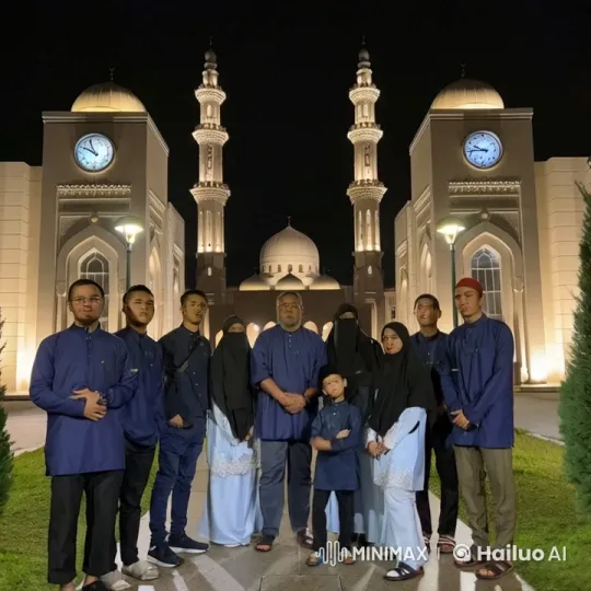 Traditional Attire Group Performs Kung Fu in Front of Lit Mosque – AI Generated Video | Hailuo AI