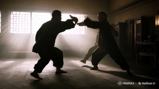 Intense Kungfu Battle in Atmospheric Dojo – AI Generated Video | Hailuo AI