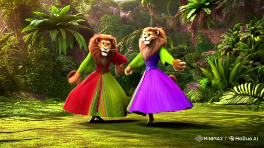 Synchronized Dance in the Jungle: Lion, Cat, and Observing Wildlife – AI Generated Video | Hailuo AI
